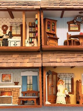 1975 Vintage Handmade Wooden Dollhouse Room Scenes by Mary Barbour